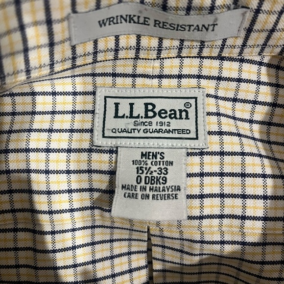 L.L Bean Cream Wrinkle Resistant Button‎ Down Shirt Plaid Pocket Long Sleeve XL - Picture 4 of 4